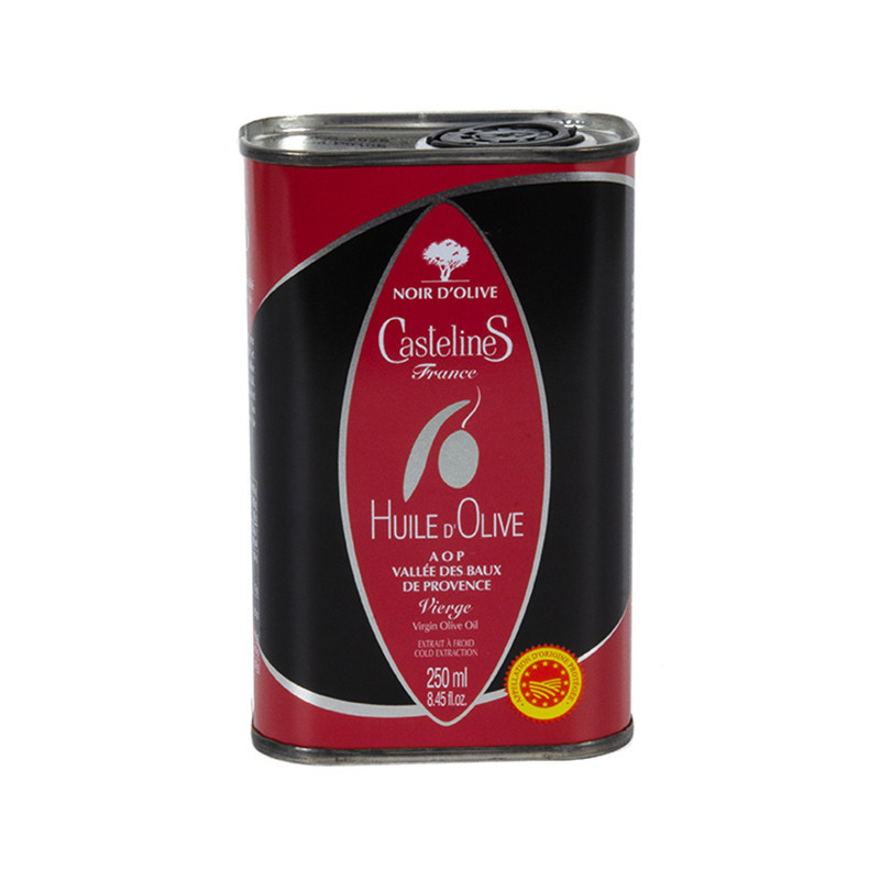 Huile d'Olive Noir d'Olive AOP Vallée des Beaux de Provence Olives Maturées Vierge Castelas